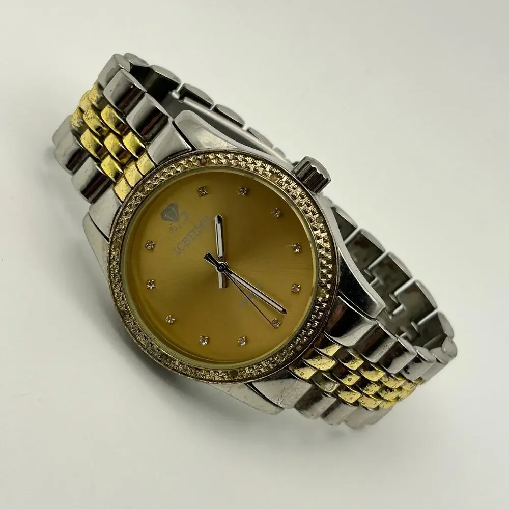 IceTime Jubilee Gold Dial Two-tone Steel Bracelet Watch Working New Battery